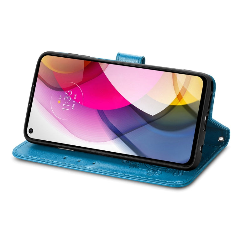 For Motorola Moto G Stylus 2021 Four-leaf Clasp Embossed Buckle Mobile Phone Protection Leather Case with Lanyard & Card Slot & Wallet & Bracket Function