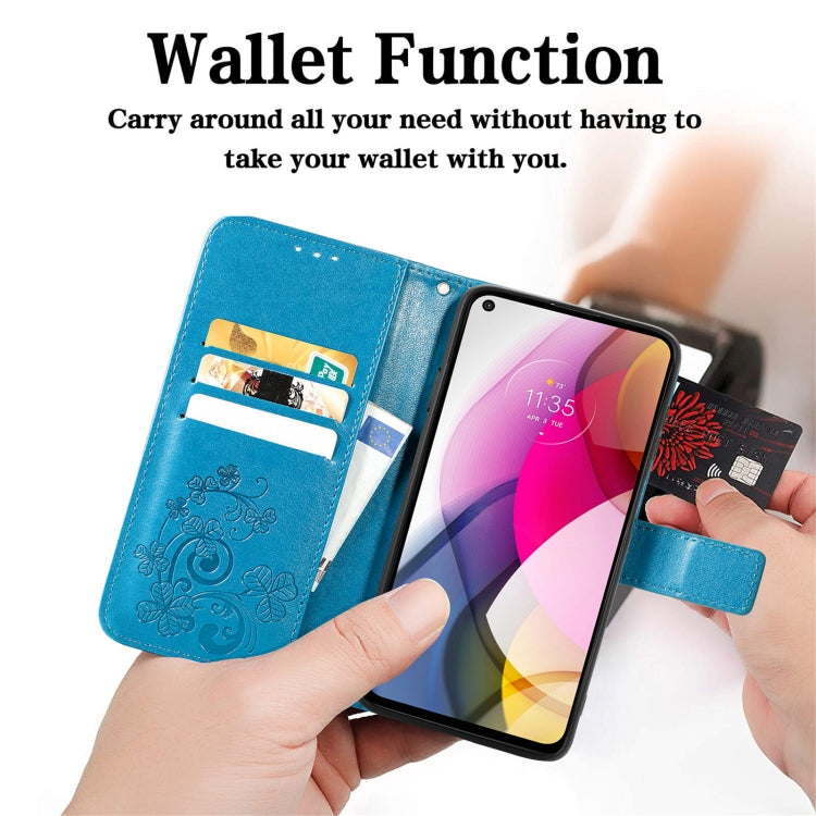 For Motorola Moto G Stylus 2021 Four-leaf Clasp Embossed Buckle Mobile Phone Protection Leather Case with Lanyard & Card Slot & Wallet & Bracket Function