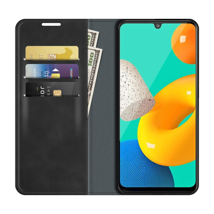 For Samsung Galaxy M32 Retro-skin Business Magnetic Suction Leather Case with Holder & Card Slots & Wallet