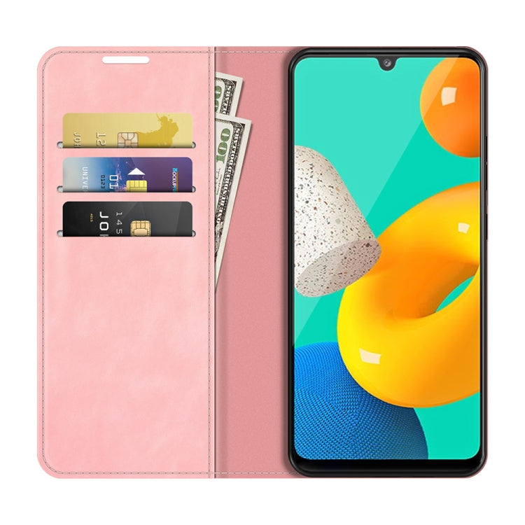 For Samsung Galaxy M32 Retro-skin Business Magnetic Suction Leather Case with Holder & Card Slots & Wallet