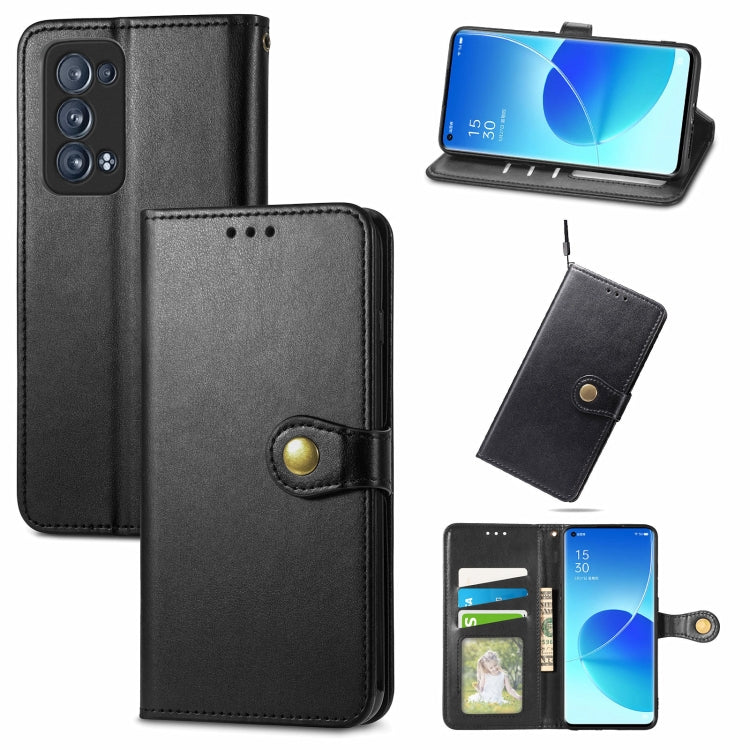 For OPPO Reno6 Pro + Solid Color Leather Buckle Phone Case with Lanyard & Photo Frame & Card Slot & Wallet & Stand Function