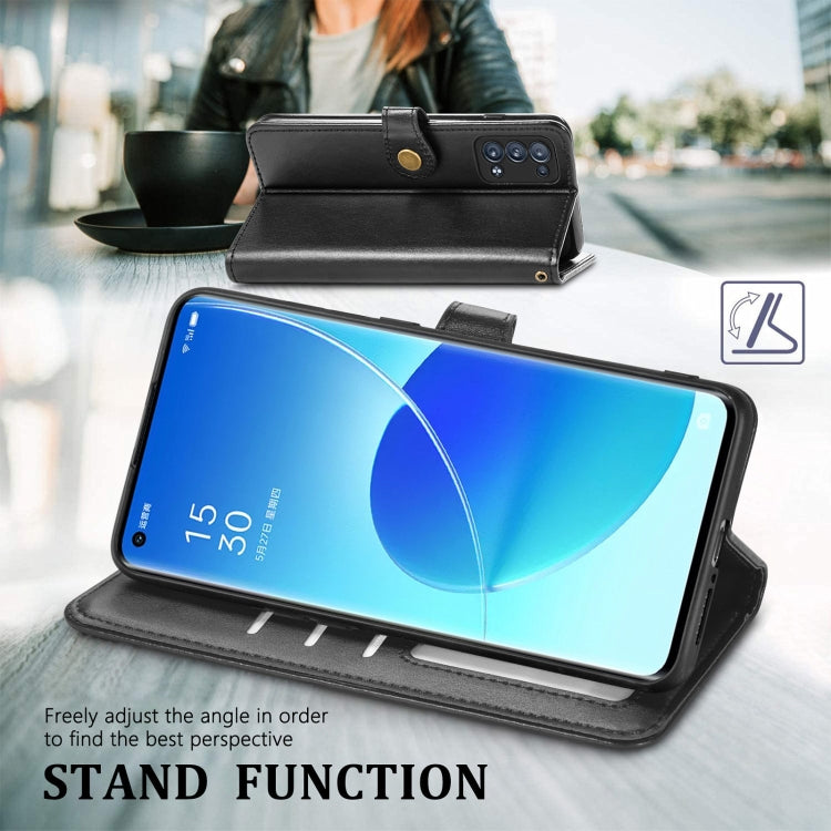 For OPPO Reno6 Pro + Solid Color Leather Buckle Phone Case with Lanyard & Photo Frame & Card Slot & Wallet & Stand Function