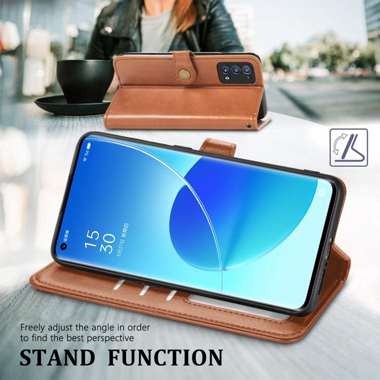 For OPPO Reno6 Pro + Solid Color Leather Buckle Phone Case with Lanyard & Photo Frame & Card Slot & Wallet & Stand Function