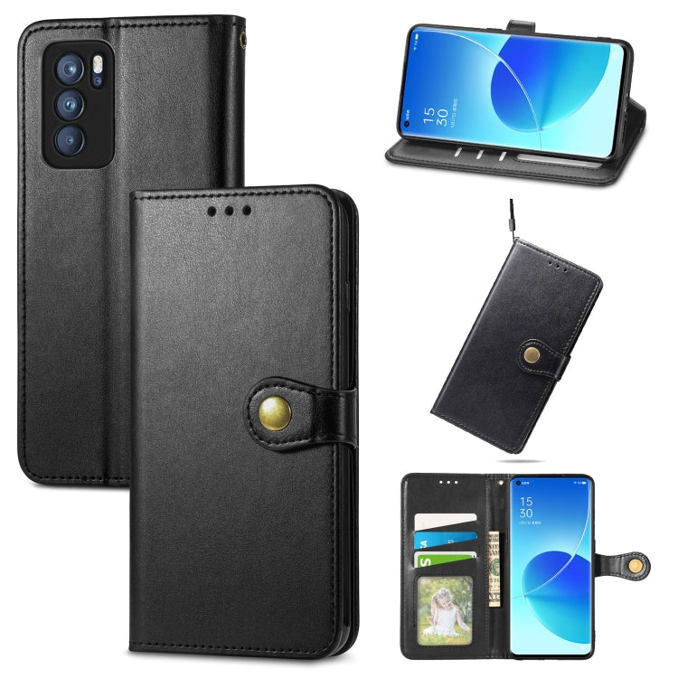 For OPPO Reno6 Pro Solid Color Leather Buckle Phone Case with Lanyard & Photo Frame & Card Slot & Wallet & Stand Function