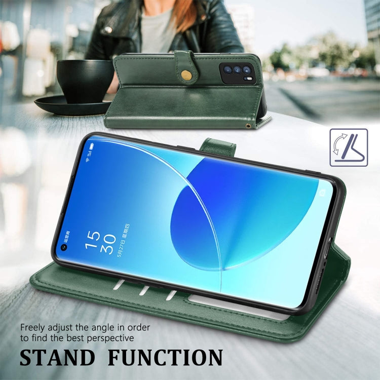 For OPPO Reno6 Pro Solid Color Leather Buckle Phone Case with Lanyard & Photo Frame & Card Slot & Wallet & Stand Function