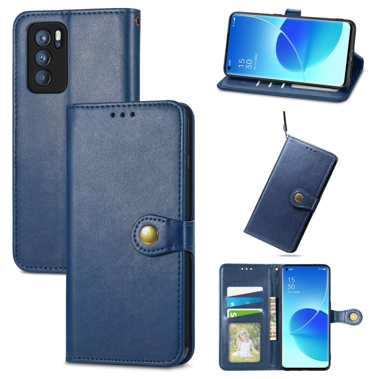 For OPPO Reno6 Pro Solid Color Leather Buckle Phone Case with Lanyard & Photo Frame & Card Slot & Wallet & Stand Function