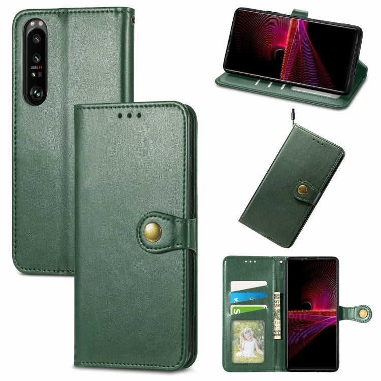 For Sony Xperia 1 III Solid Color Leather Buckle Phone Case with Lanyard & Photo Frame & Card Slot & Wallet & Stand Function