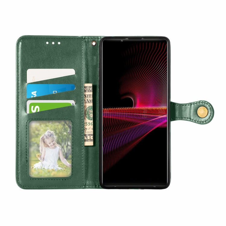 For Sony Xperia 1 III Solid Color Leather Buckle Phone Case with Lanyard & Photo Frame & Card Slot & Wallet & Stand Function