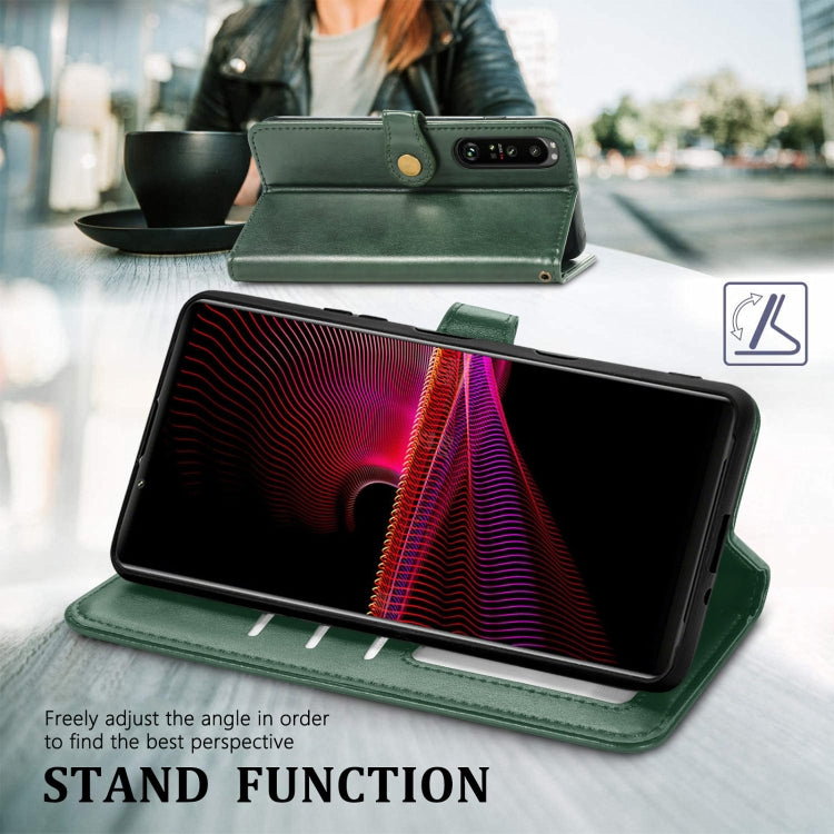 For Sony Xperia 1 III Solid Color Leather Buckle Phone Case with Lanyard & Photo Frame & Card Slot & Wallet & Stand Function