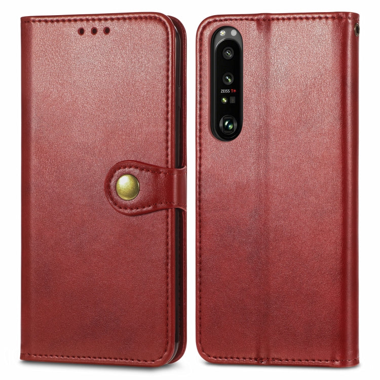 For Sony Xperia 1 III Solid Color Leather Buckle Phone Case with Lanyard & Photo Frame & Card Slot & Wallet & Stand Function