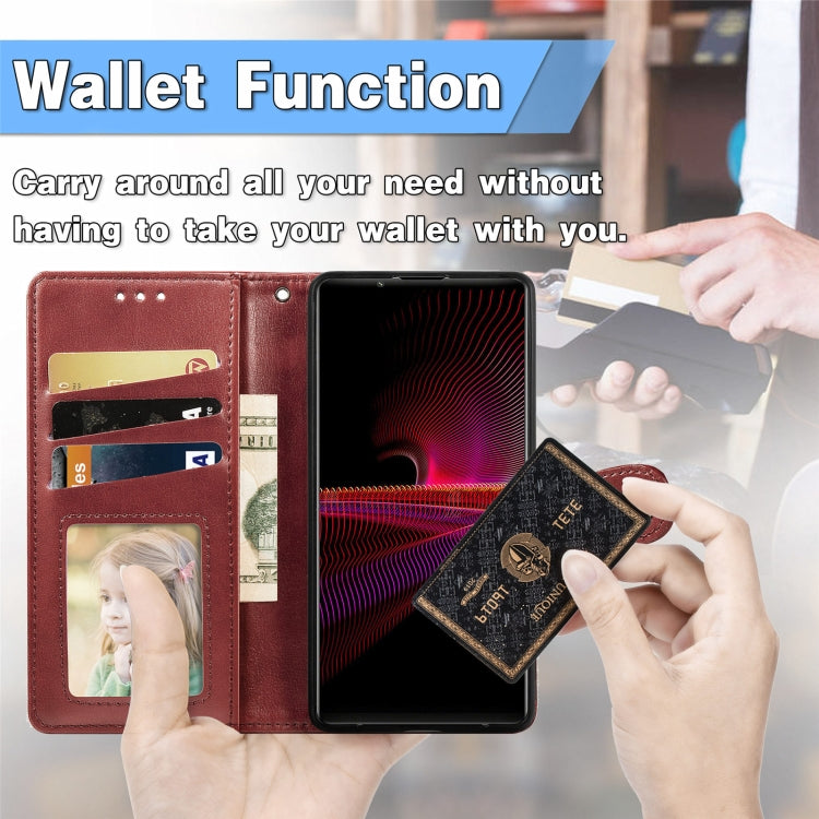 For Sony Xperia 1 III Solid Color Leather Buckle Phone Case with Lanyard & Photo Frame & Card Slot & Wallet & Stand Function