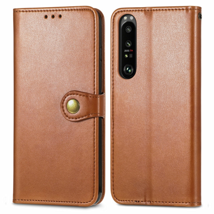 For Sony Xperia 1 III Solid Color Leather Buckle Phone Case with Lanyard & Photo Frame & Card Slot & Wallet & Stand Function