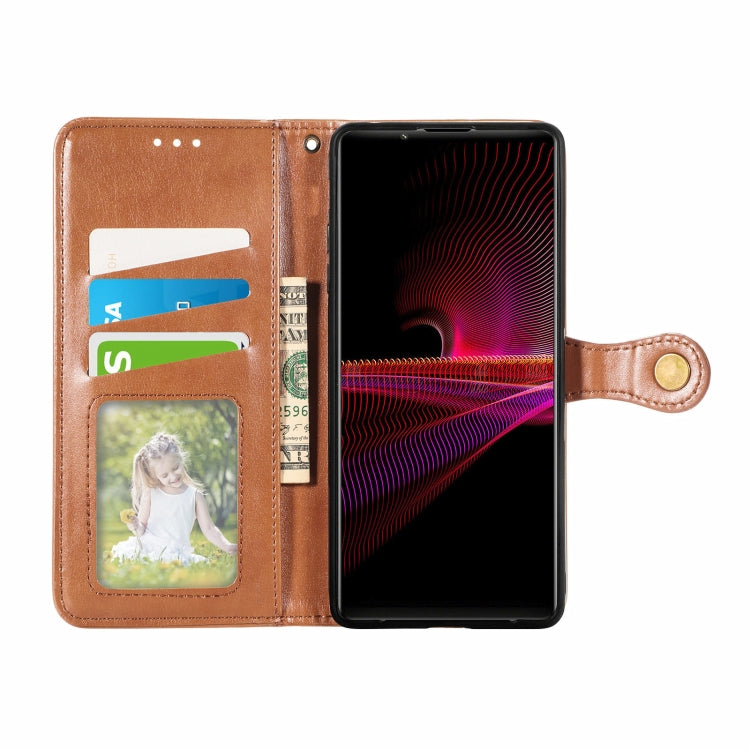 For Sony Xperia 1 III Solid Color Leather Buckle Phone Case with Lanyard & Photo Frame & Card Slot & Wallet & Stand Function