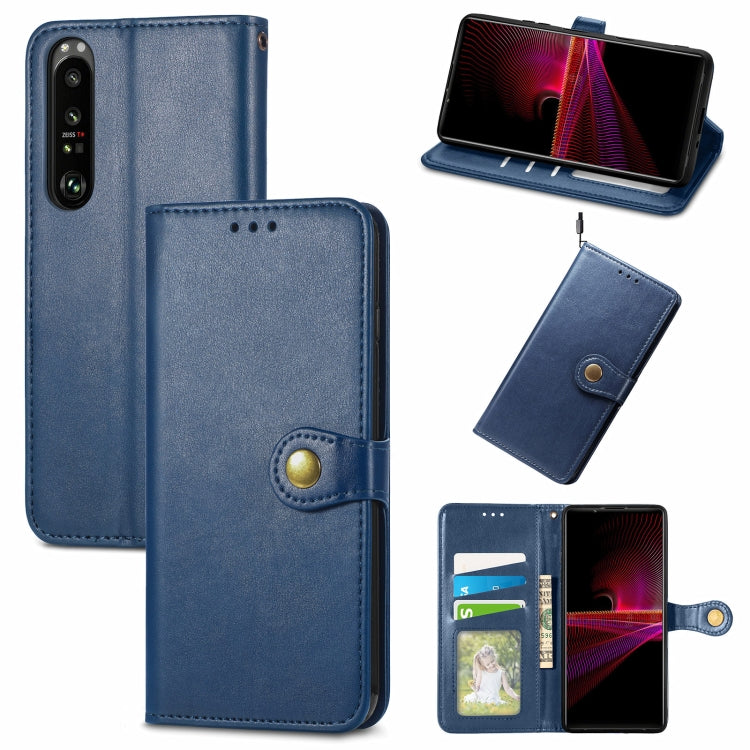 For Sony Xperia 1 III Solid Color Leather Buckle Phone Case with Lanyard & Photo Frame & Card Slot & Wallet & Stand Function