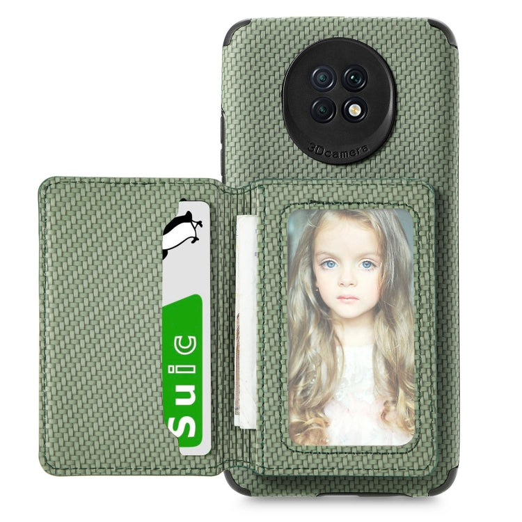 For Xiaomi Redmi Note 9 5G Carbon Fiber Magnetic Card Bag TPU+PU Shockproof Back Cover Case with Holder & Card Slot & Photo Frame