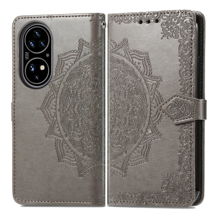For Huawei P50 Mandala Flower Embossed Horizontal Flip Leather Case with Bracket / Card Slot / Wallet / Lanyard