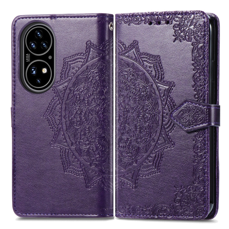 For Huawei P50 Mandala Flower Embossed Horizontal Flip Leather Case with Bracket / Card Slot / Wallet / Lanyard