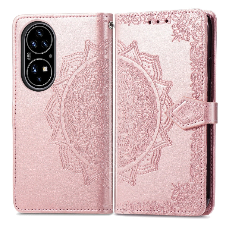 For Huawei P50 Mandala Flower Embossed Horizontal Flip Leather Case with Bracket / Card Slot / Wallet / Lanyard