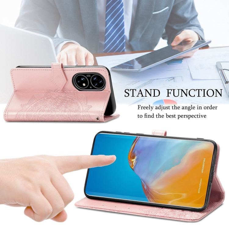 For Huawei P50 Mandala Flower Embossed Horizontal Flip Leather Case with Bracket / Card Slot / Wallet / Lanyard