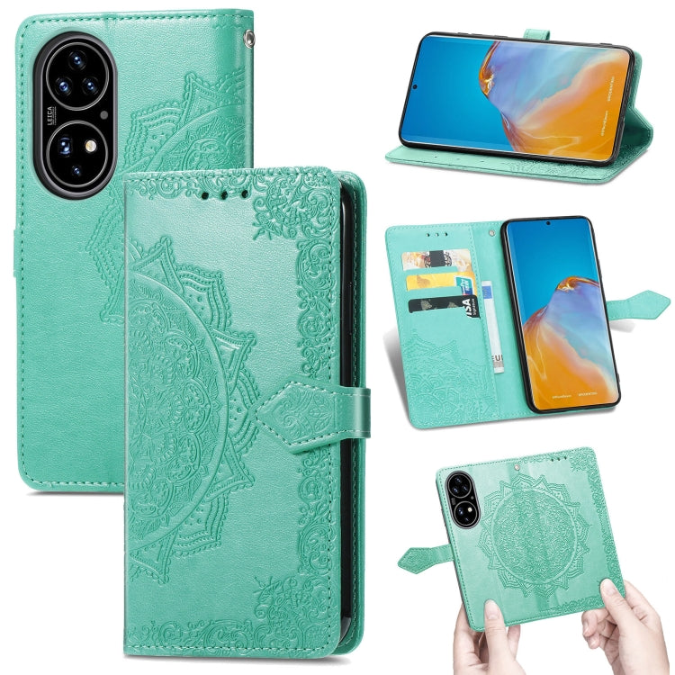For Huawei P50 Mandala Flower Embossed Horizontal Flip Leather Case with Bracket / Card Slot / Wallet / Lanyard