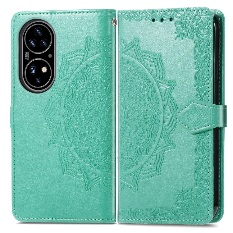 For Huawei P50 Mandala Flower Embossed Horizontal Flip Leather Case with Bracket / Card Slot / Wallet / Lanyard