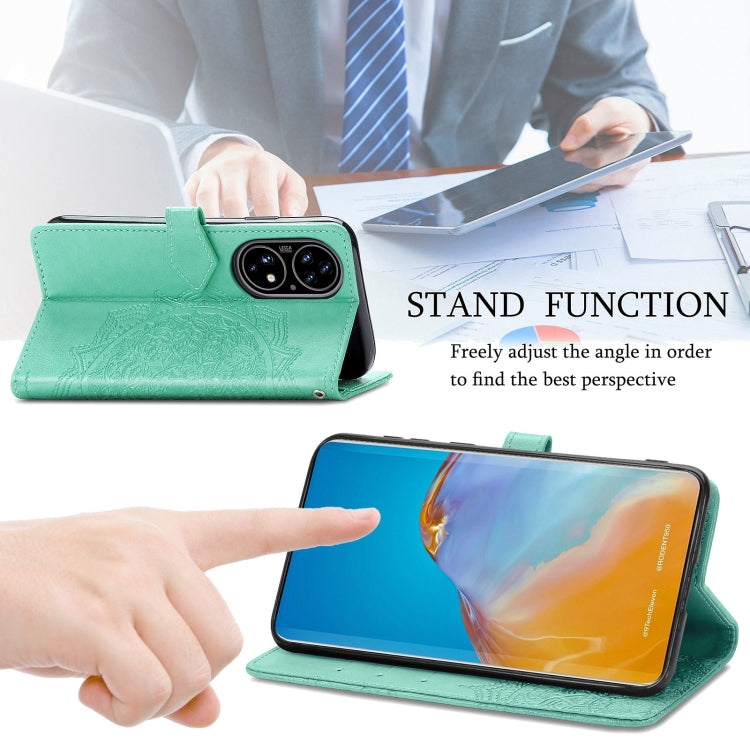 For Huawei P50 Mandala Flower Embossed Horizontal Flip Leather Case with Bracket / Card Slot / Wallet / Lanyard