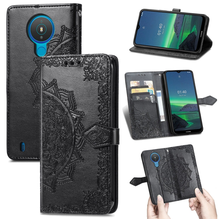 For Nokia 1.4 Mandala Flower Embossed Horizontal Flip Leather Case with Bracket / Card Slot / Wallet / Lanyard