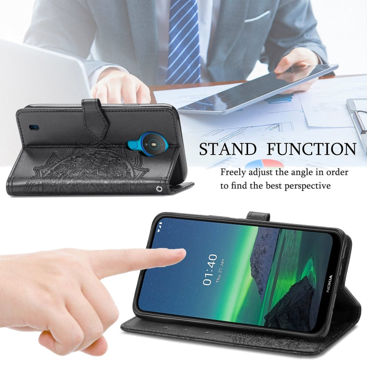 For Nokia 1.4 Mandala Flower Embossed Horizontal Flip Leather Case with Bracket / Card Slot / Wallet / Lanyard