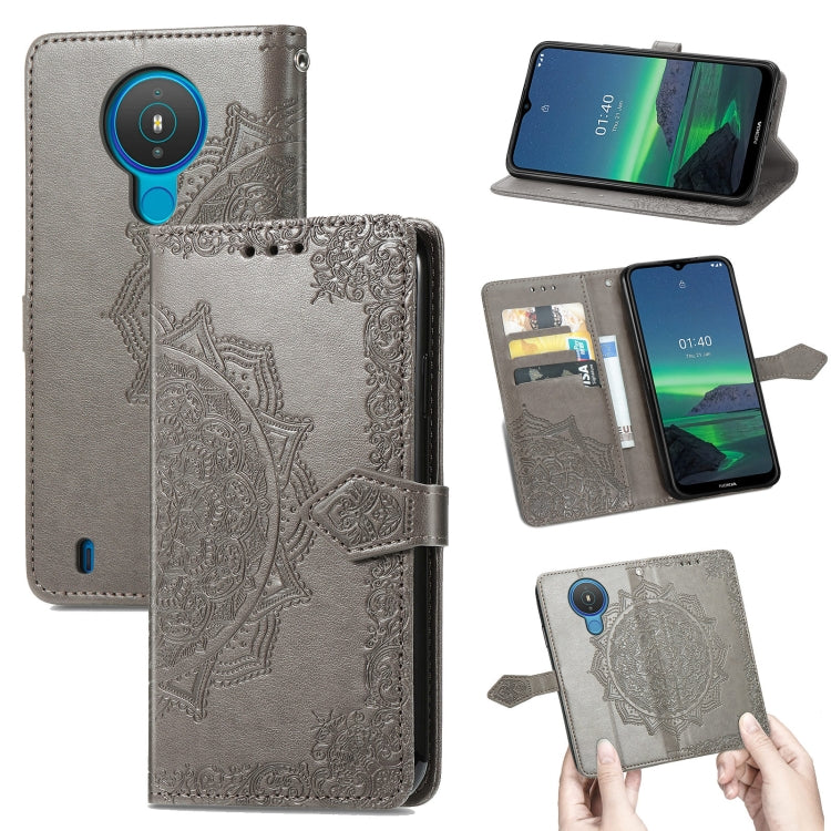 For Nokia 1.4 Mandala Flower Embossed Horizontal Flip Leather Case with Bracket / Card Slot / Wallet / Lanyard