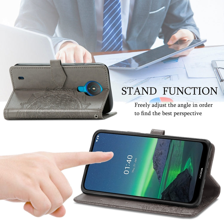 For Nokia 1.4 Mandala Flower Embossed Horizontal Flip Leather Case with Bracket / Card Slot / Wallet / Lanyard