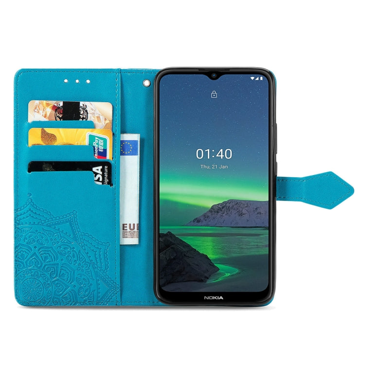 For Nokia 1.4 Mandala Flower Embossed Horizontal Flip Leather Case with Bracket / Card Slot / Wallet / Lanyard