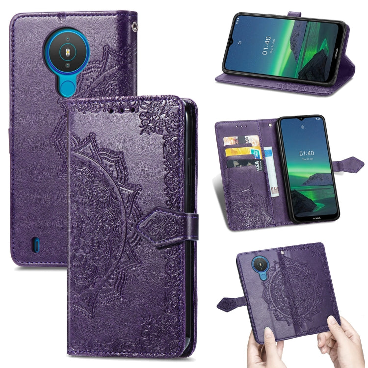 For Nokia 1.4 Mandala Flower Embossed Horizontal Flip Leather Case with Bracket / Card Slot / Wallet / Lanyard