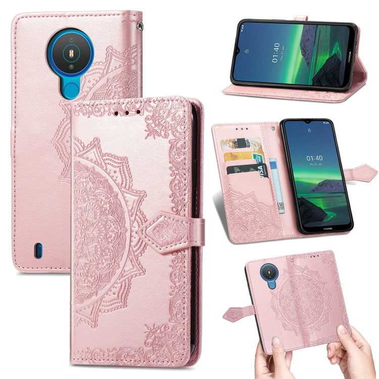 For Nokia 1.4 Mandala Flower Embossed Horizontal Flip Leather Case with Bracket / Card Slot / Wallet / Lanyard