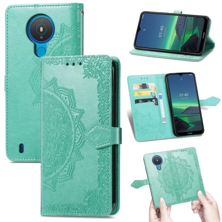 For Nokia 1.4 Mandala Flower Embossed Horizontal Flip Leather Case with Bracket / Card Slot / Wallet / Lanyard