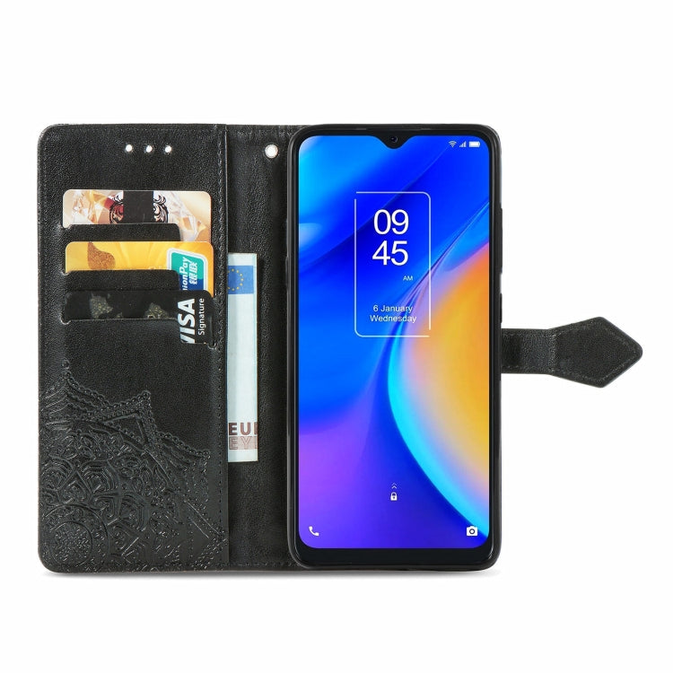 For TCL 20 SE Mandala Flower Embossed Horizontal Flip Leather Case with Bracket / Card Slot / Wallet / Lanyard