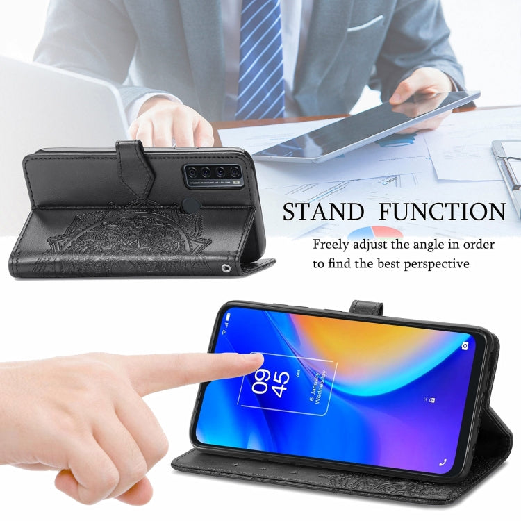 For TCL 20 SE Mandala Flower Embossed Horizontal Flip Leather Case with Bracket / Card Slot / Wallet / Lanyard
