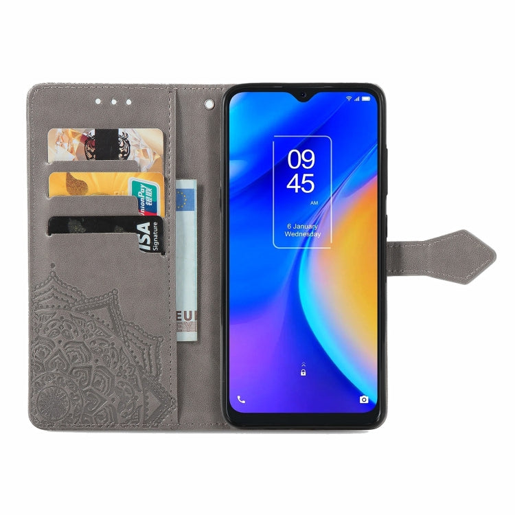 For TCL 20 SE Mandala Flower Embossed Horizontal Flip Leather Case with Bracket / Card Slot / Wallet / Lanyard