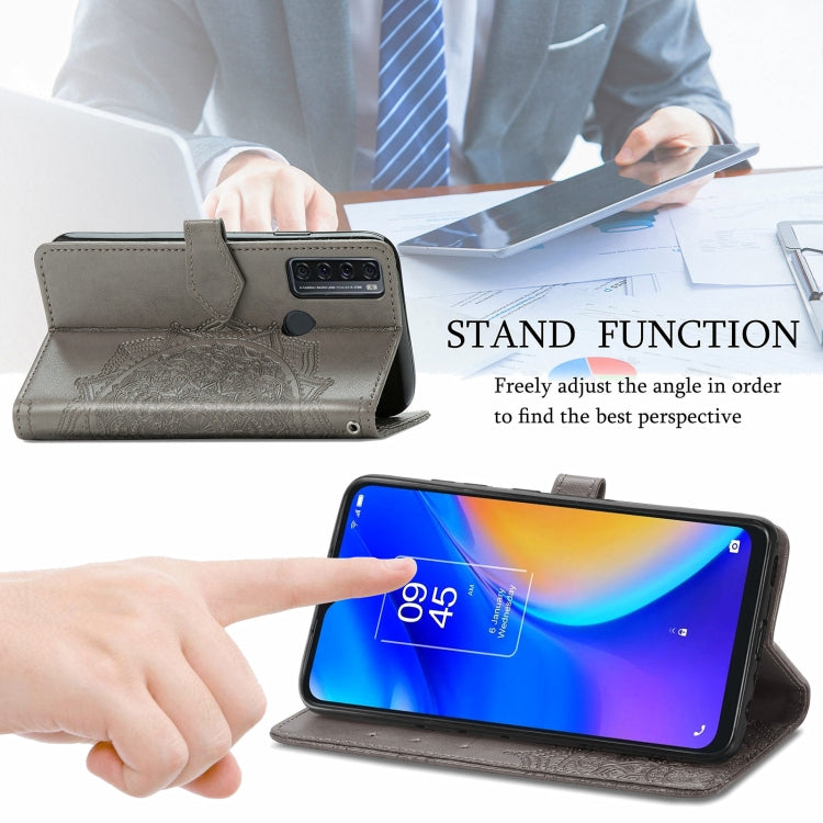 For TCL 20 SE Mandala Flower Embossed Horizontal Flip Leather Case with Bracket / Card Slot / Wallet / Lanyard
