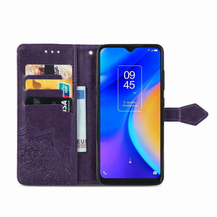 For TCL 20 SE Mandala Flower Embossed Horizontal Flip Leather Case with Bracket / Card Slot / Wallet / Lanyard