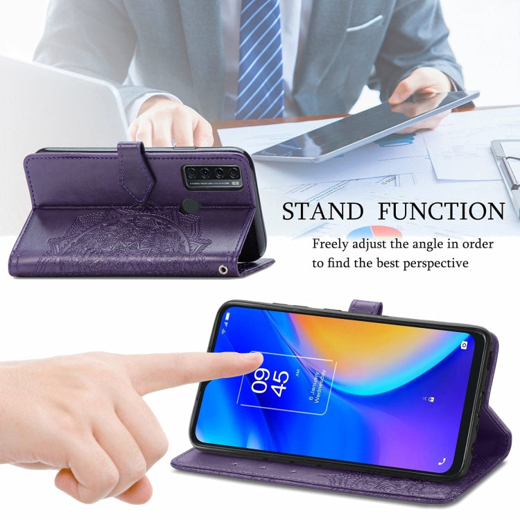 For TCL 20 SE Mandala Flower Embossed Horizontal Flip Leather Case with Bracket / Card Slot / Wallet / Lanyard
