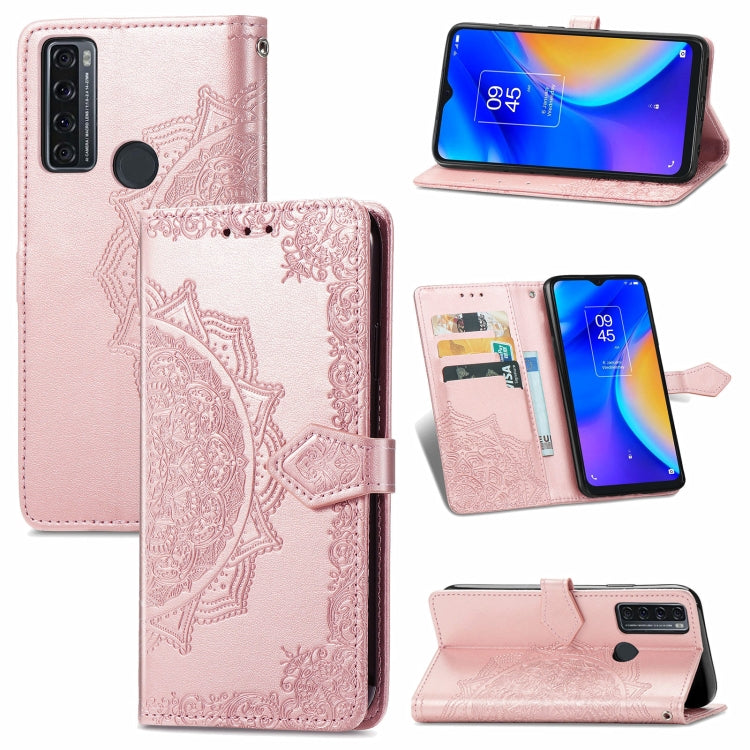 For TCL 20 SE Mandala Flower Embossed Horizontal Flip Leather Case with Bracket / Card Slot / Wallet / Lanyard