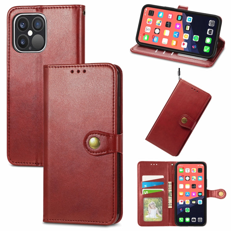 For iPhone 13 Pro Max  Solid Color Leather Buckle Phone Case with Lanyard & Photo Frame & Card Slot & Wallet & Stand Function