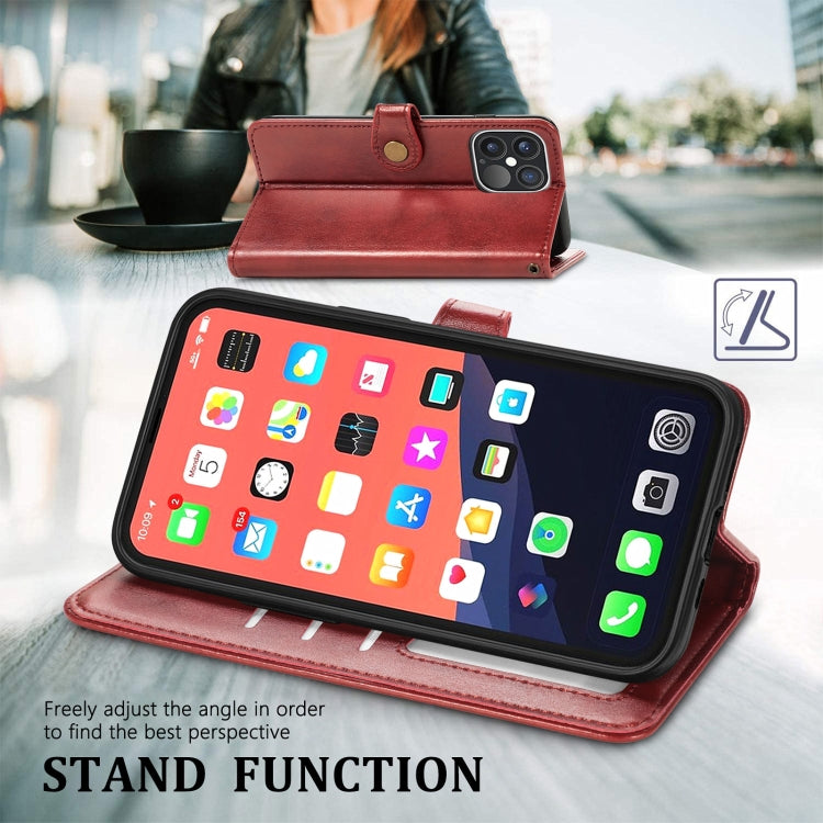For iPhone 13 Pro Max  Solid Color Leather Buckle Phone Case with Lanyard & Photo Frame & Card Slot & Wallet & Stand Function