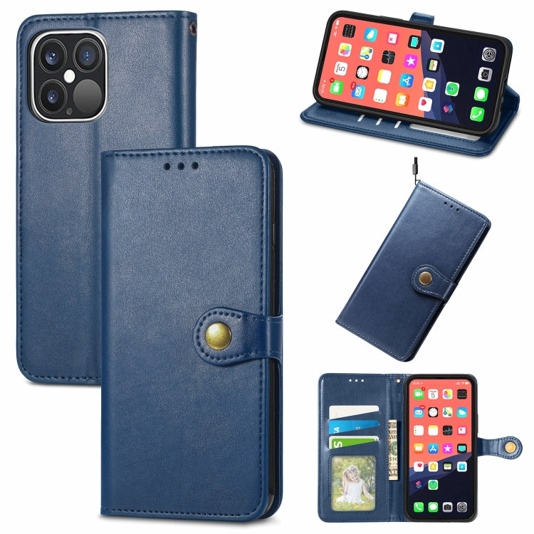 For iPhone 13 Pro Max  Solid Color Leather Buckle Phone Case with Lanyard & Photo Frame & Card Slot & Wallet & Stand Function