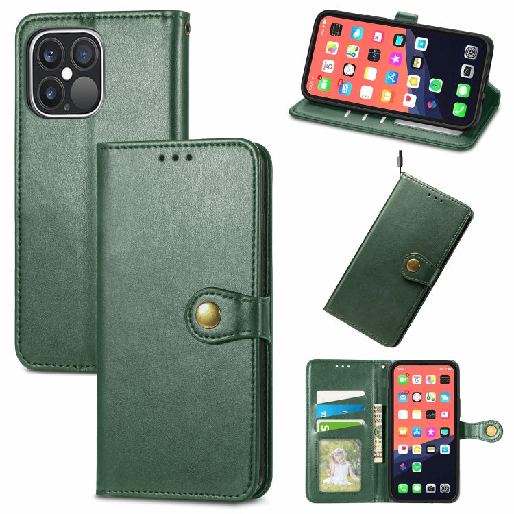 For iPhone 13 Pro Max  Solid Color Leather Buckle Phone Case with Lanyard & Photo Frame & Card Slot & Wallet & Stand Function