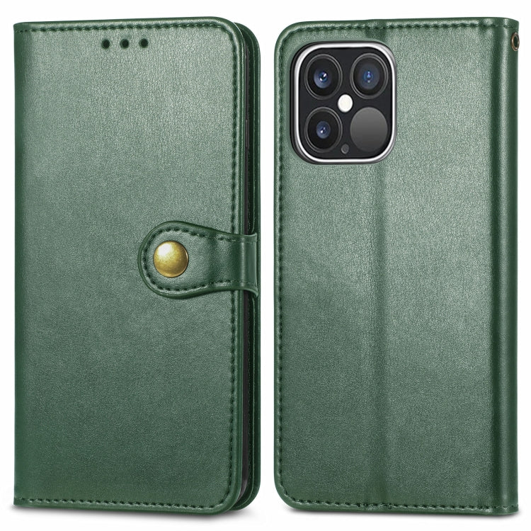 For iPhone 13 Pro Max  Solid Color Leather Buckle Phone Case with Lanyard & Photo Frame & Card Slot & Wallet & Stand Function