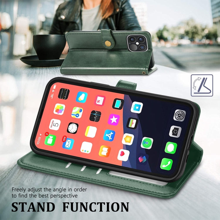 For iPhone 13 Pro Max  Solid Color Leather Buckle Phone Case with Lanyard & Photo Frame & Card Slot & Wallet & Stand Function
