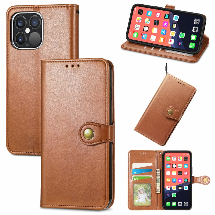 For iPhone 13 Pro Max  Solid Color Leather Buckle Phone Case with Lanyard & Photo Frame & Card Slot & Wallet & Stand Function