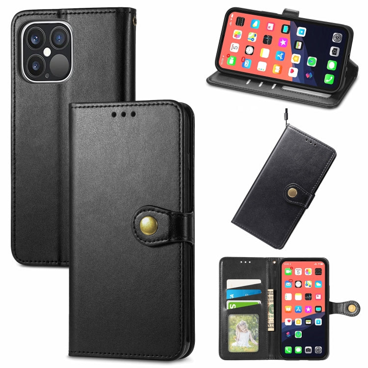 For iPhone 13 Pro Solid Color Leather Buckle Phone Case with Lanyard & Photo Frame & Card Slot & Wallet & Stand Function