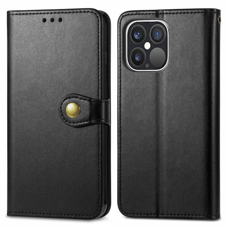 For iPhone 13 Pro Solid Color Leather Buckle Phone Case with Lanyard & Photo Frame & Card Slot & Wallet & Stand Function